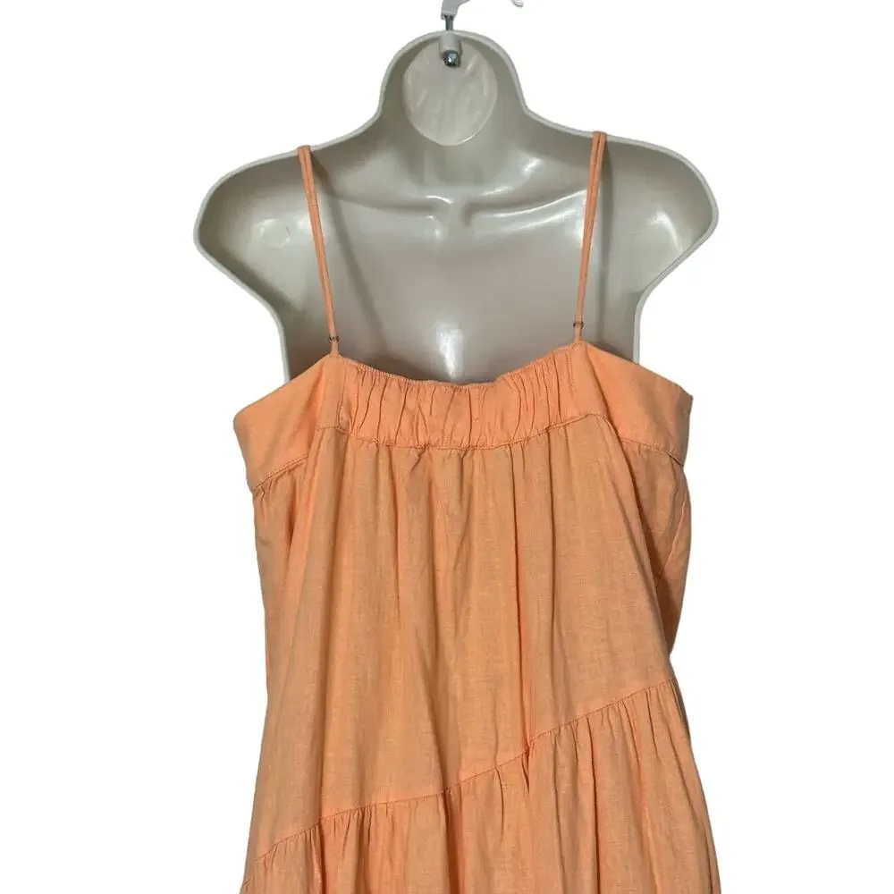 Abercrombie‎ Asymmetrical Linen Blend Tiered Maxi Dress in Orange Size LP